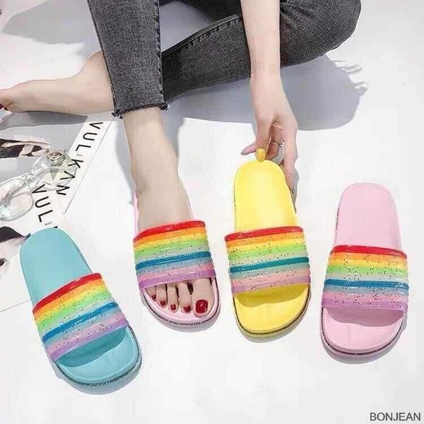 

slippers girls summer rainbow bling women shoes non-slip soft beach ladies slides flats home slipper footwear1, Black