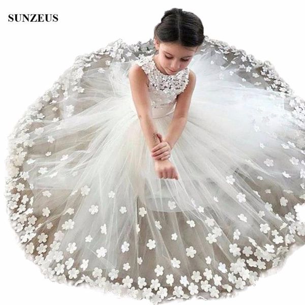 

new arrival flowers party dress for childern a-line tank long ivory tulle floral flowers girls dresses for wedding flg003, Red;yellow