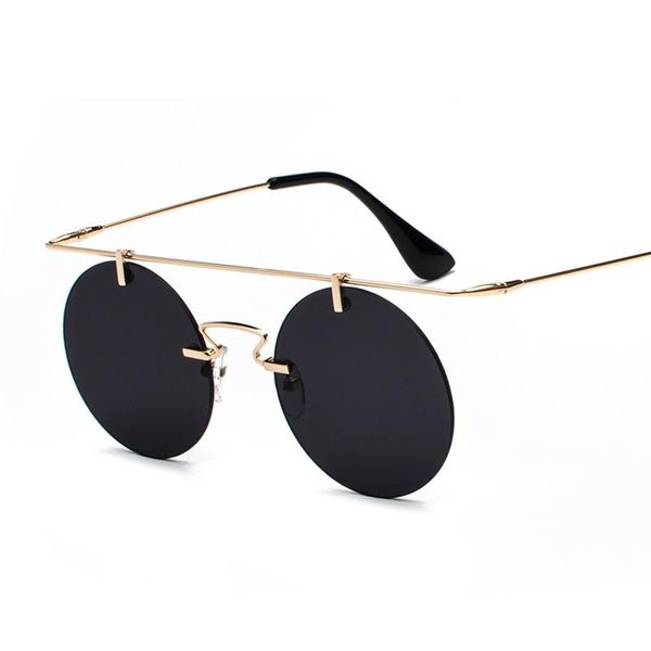 

Veshion Newes Ladies Fashion Round Sunglasses Men Retro Metal Black brown Purple red frameless Sun Glasses Female UV400, White;black