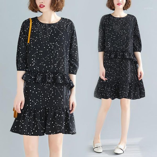 

2020 new arrive summer maternity dress woman chiffon star print large size dresses pregnant woman clothing md-023361, White