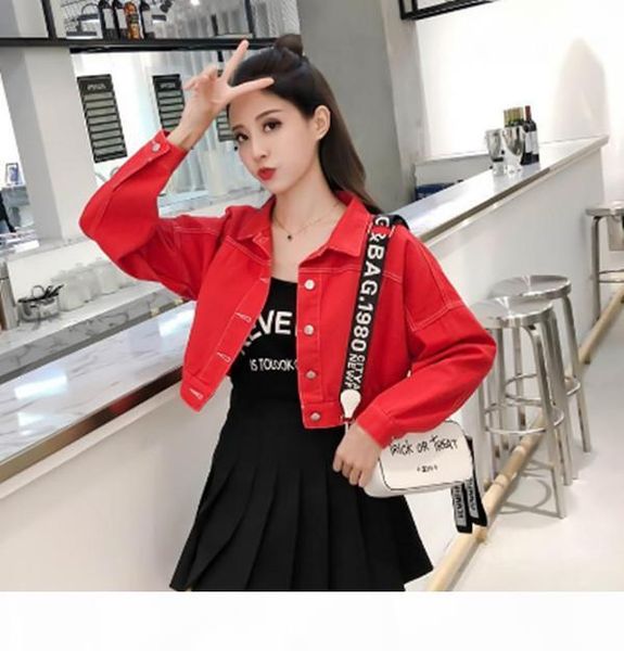 

women's jackets high waist denim jacket female autumn wild short harajuku style student long sleeve loose jacket xl1, Black;brown