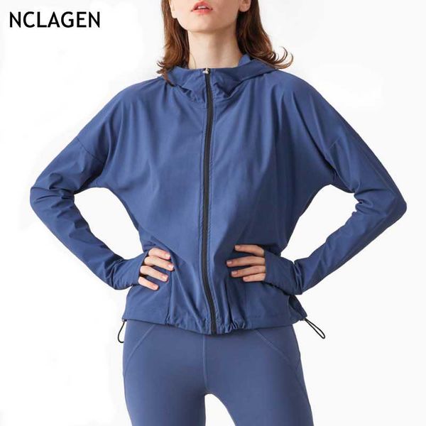 

nclagen sport jacket women casual loose running coat autumn zipper fitness active wear gym hoodies breathable workout sportswear, Black;red