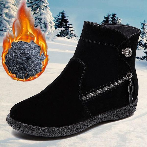 

boots 2021 women's snow women zip winter ladies warm fur suede flat woman fashion ankle boot female casual shoes plus size 43, Black