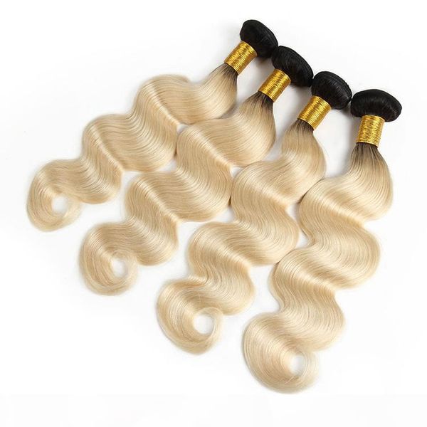 

1b 613 body wave blonde bundles dark roots human hair weave virgin cuticle aligned for sale, Black