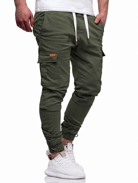 

men drawstring hem pocket side cargo pants y3ah#, Black