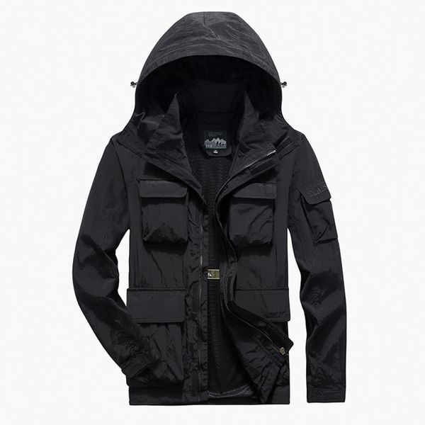 

men's casual jackets spring autumn outerwear windbreaker man hooded coat multi-pocket males climbing clothes plus size 6xl 7xl kg-878, Black;brown