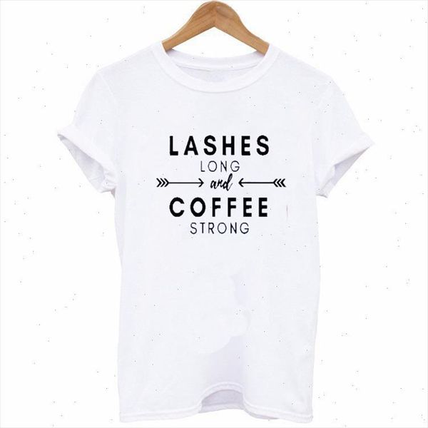 

lashes long and coffee strong letter t shirt women short sleeve o neck loose tshirt fashion women tee shirt top, White