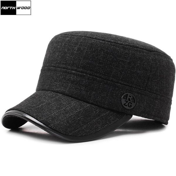 

[northwood] brand winter hat thicken flat caps men's hats cotton army cap with earflaps outdoor bone casquette, Blue;gray
