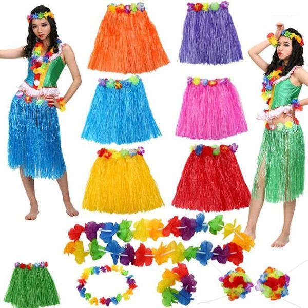 

costume accessories hawaiian flower lei headband hula garland necklace wristbands grass skirts bra women girls summer party dress set1, Silver