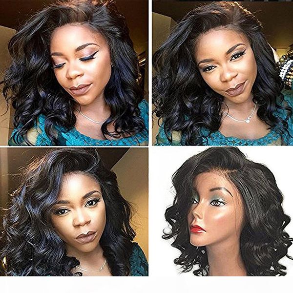 

short curly brazilian hair full lace human hair wigs 130%density for black women natural color ponytail 14inch, Black;brown