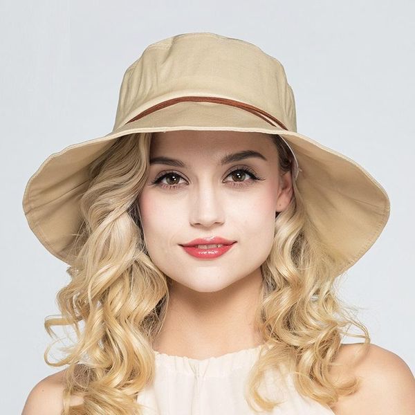 

2020 summer women's beach sun hats anti-uv elegant ladies sunhats female cotton caps with wide birm vacation panama caps b-7394, Blue;gray