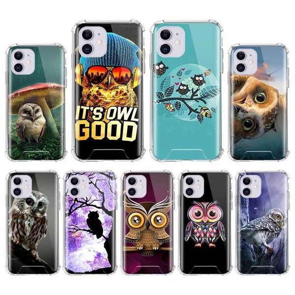 

case for iphone 12 mini 11 pro max x xs xr 7 8 6 6s plus se 2020 airbag anti fall cover mobile caso cute animal owl cartoon
