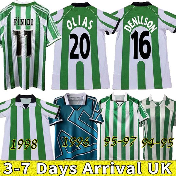 

1994 1995 1996 1997 1998 real retro soccer jerseys 94 95 96 97 98 classic vintage football shirt alfonso betis joaquin finidi denilson home, Black;yellow