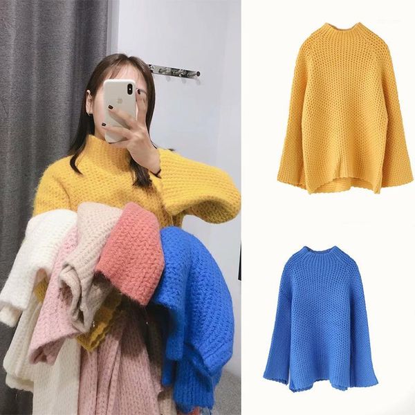 

2019 fashion casual knitted sweater women winter new o-neck solid loose long sleeve pullovers ladies fashion autumn sweater1, White;black