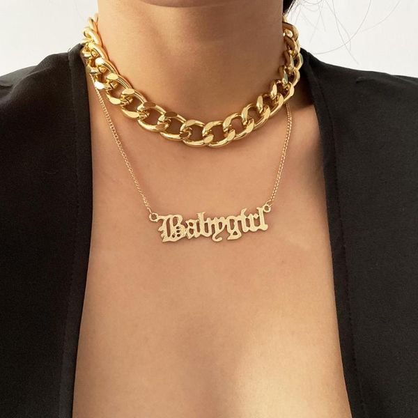 

chokers diezi multilayer punk lettes pendant gold plated silver color necklaces thick chain choker for women ladies jewelry, Golden;silver