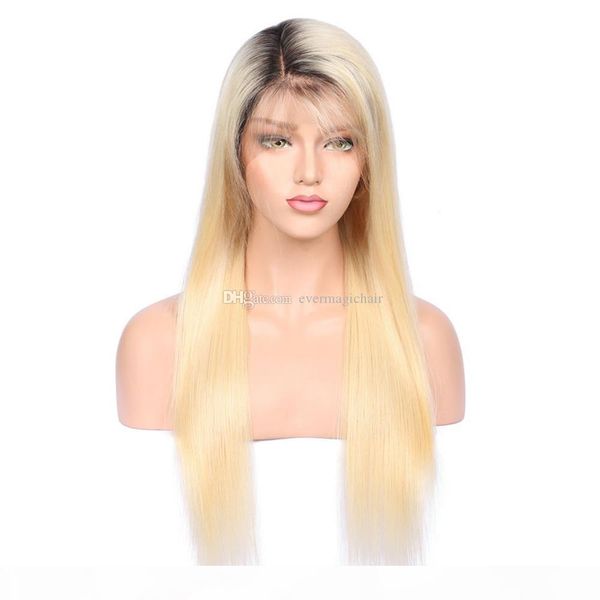 

1bt#613 glueless full lace human wig with baby hair pre plucked 150 density brazilian remy hair ombre blonde human hair wigs, Black;brown