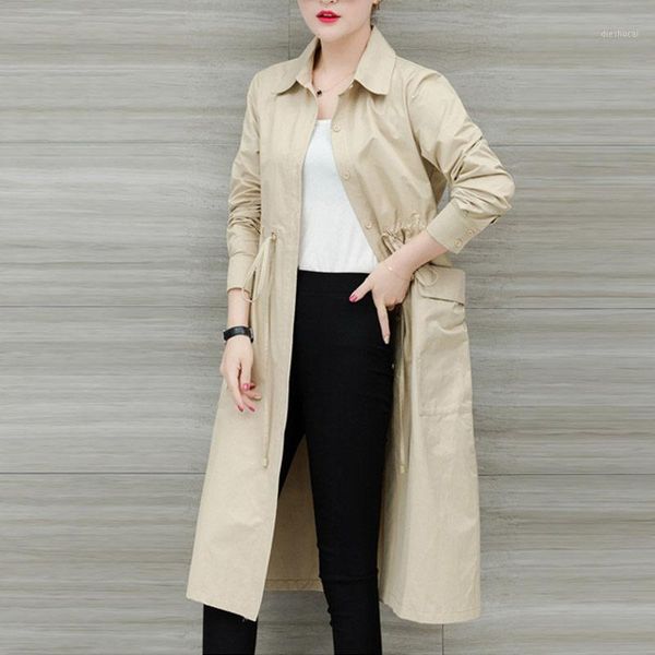 

shirt windbreaker thin section long coat female 2020 new women's clothing spring plus size fashion slim wild casual jacket r3451, Tan;black