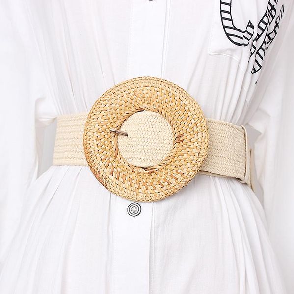 

belts wooden buckle dress belt for women casual female braided wide strap designer woven girls elastic pp straw 339, Black;brown