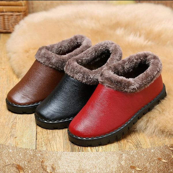 

boots 2021 trendy cotton shoes woman winter warm velvet pu waterproof boot womens fashion snow ankle leather for women1, Black