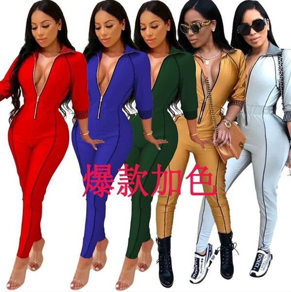 

s-2xl women bodysuit jumpsuit rompers ladies one piece pants solid zipper clothing onesies winter autumn streetwear outfits cz102704, Black;white