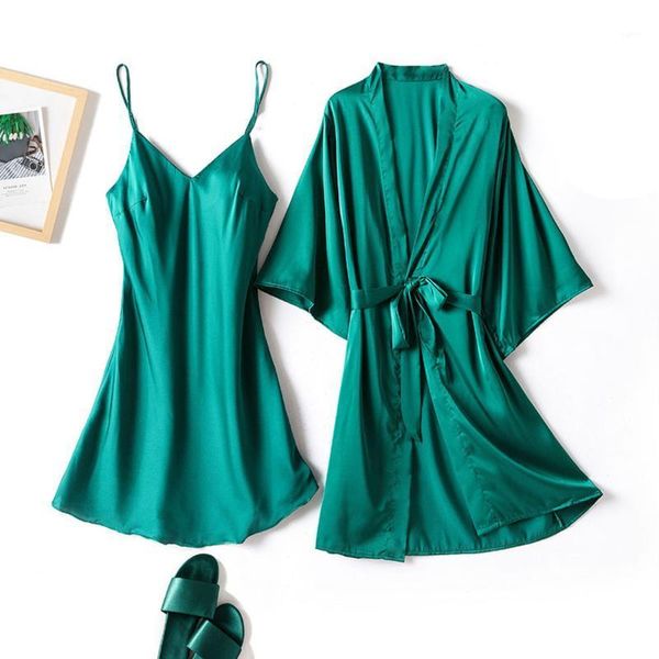 

long sleeve women robe silk dressing gowns lingerie set bathrobe ladies summer autumn nightgown nightdress1, Black;red