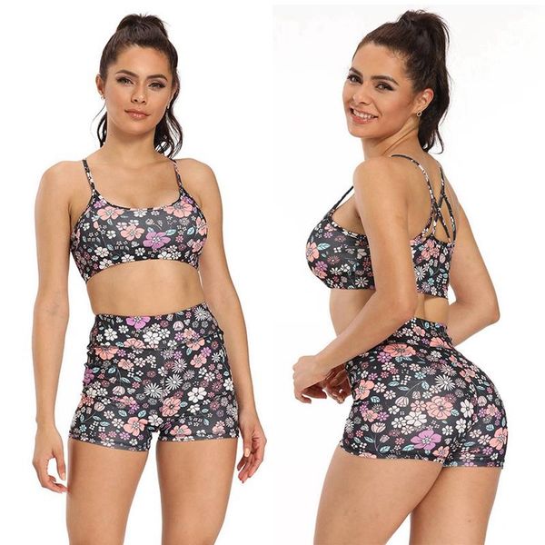 

running sets women's sports yoga fitness flower set black  size & xl, Black;blue