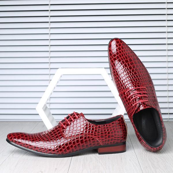 

leather men's office dress shoes black red blue lace-up casual bullock shoes british fashion oxfords