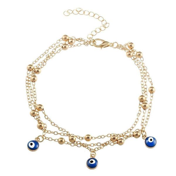 

s1604 fashion jewelry multi-layer anklet turkish blue eye pendant beaded ankle brac sqcnsq homes2007, Golden;silver