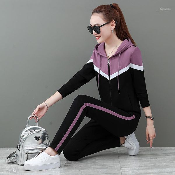 

running sets autumn women tracksuit sportswear loose zip up hoodie jacket sweatshirt+pant jogger fitness outfit casual set sport suit1, Black;blue