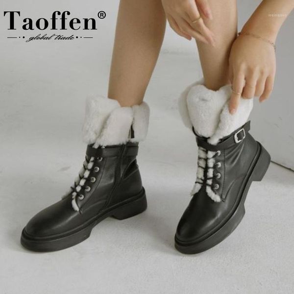 

taoffen real leather women snow boots fashion warm fur zipper winter shoes woman thick fur ankle boot lady footwear size 34-391, Black