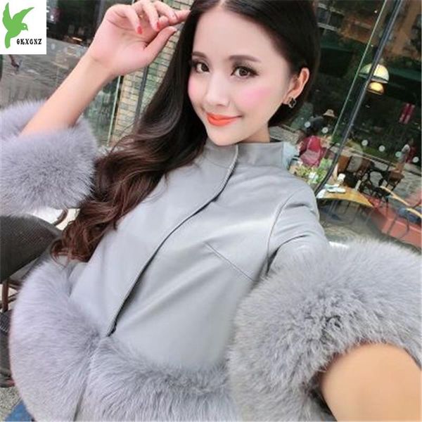 

2020 winter pu leather fur coats slim faux fur women coat casual zip overcoat fluffy collar outwear female motor jackets, Black