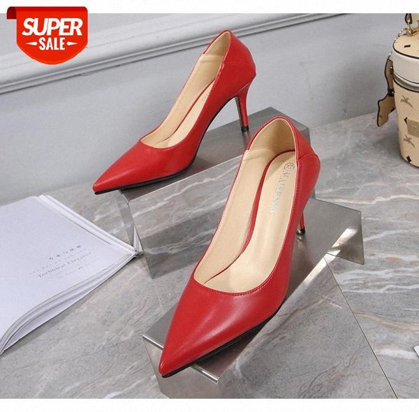 

voesnees 2020 new women shoes fashion stiletto pumps shallow mouth pointed 7.5cm ladies large size high heels female shoes #1h2b, Black