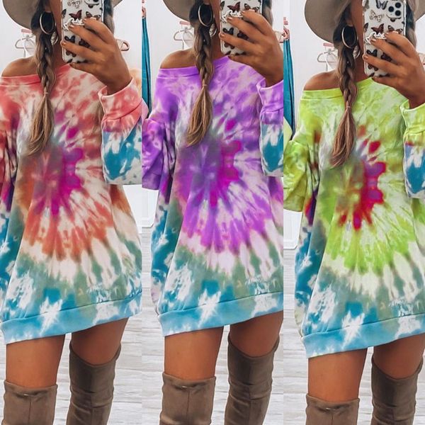 

5epkp 2020 осени юбка зима нового женская одежда напечатана спиральной галстук-окрашенная вокруг шеи и свитер skirtsweater юбки для женщин q, Black