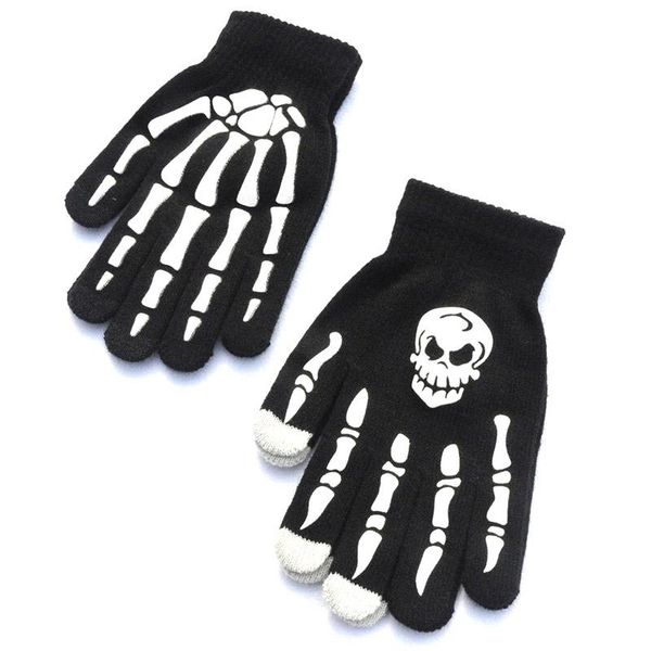 

five fingers gloves halloween skull ghost claw printing fluorescent luminous outdoor riding warm knitted b52, Blue;gray