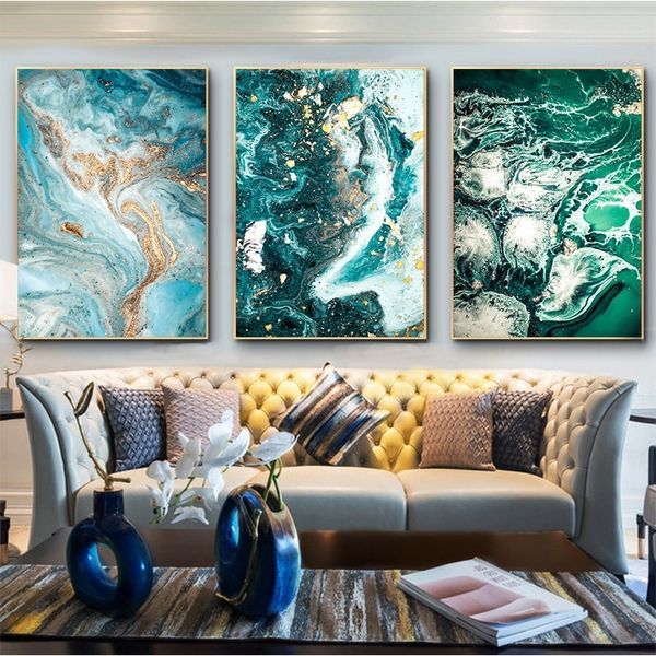 

3 panels green blue ocean river fluid abstract wall art canvas painting posters prints wall pictures nordic living room home decor