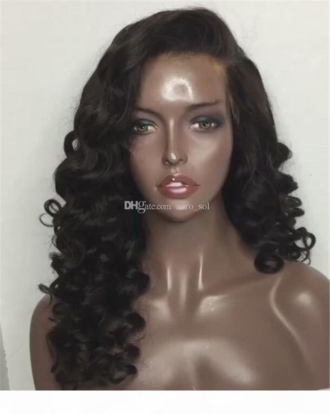 

silk full lace human hair wigs wavy 150% density with baby hair brazilian virgin hair natural hairline glueless bleached knots, Black;brown