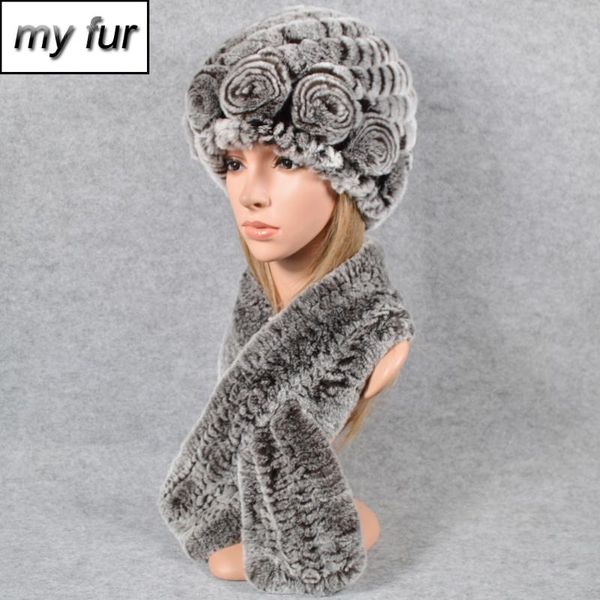 

outdoor warm women 2 pieces sets real rex fur hat scarf lady rex fur cap scarves ring shawl hats, Blue;gray