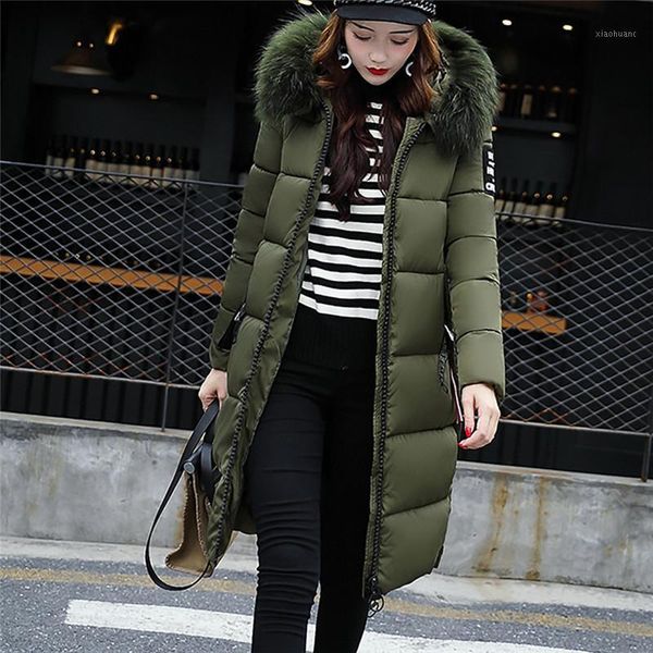 

women's coat parka plus size multicolor fashion autumn winter warm fur collar thick padded coat solid pocket slim long 51, Black