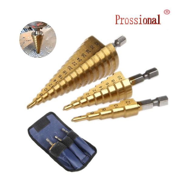 

3pc hss шаг сверло набор резак конуса отверстие конусности метрических 4 - 12/20/32 мм 1/4 «титана с покрытием шестигранный металлический се