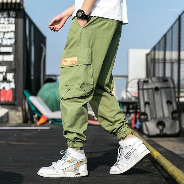 

men multi-pocket harem hip pants style streetwear hombre male casual fashion cargo pants joggers men cotton pt-4371, Black