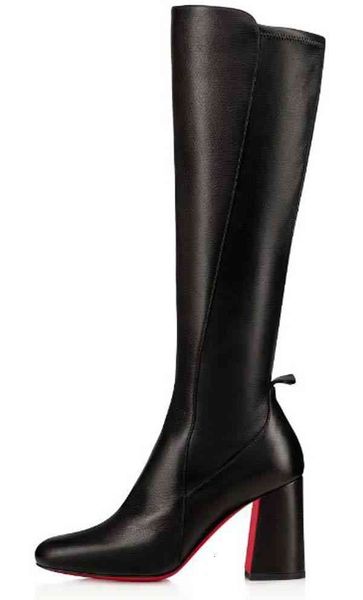 

winter brands elegant long boot women red bottom bootie kronobotte 85mm knee boots chunky heels black calf leather lady booties
