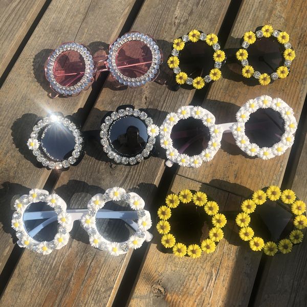 

zaolihu cute flower kids sunglasses round colorful diamond bling bling eyewear 4 10 years children summer handmade sun glasses sqcsto, Blue