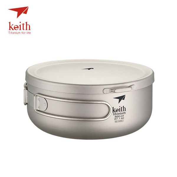 Keith Titânio Dobrável Tigelas Lancheira Com Tampa Ao Ar Livre Camping Cozinhar Cookware Cookware Viagem Caminhada Caixas de Jantar 800ml 1L 1.2L T200710