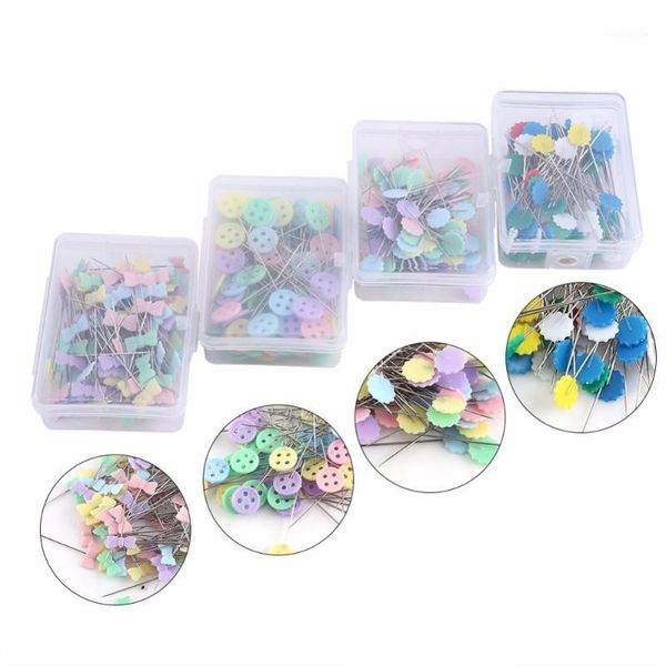 

100pcs/lot sewing accessories patchwork pins flower/bow tie/button pin sewing with box tool needle arts diy crafts1, Black