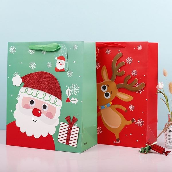 

3d bags christmas three-dimensional pattern gift paper handbag snowman elk santa candy box new year kids favors packaging bag