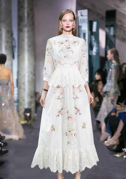 

milan runway dresses 2021 spring summer stand collar 3/4 sleeve women's designer dress brand same style dress 0110-8, Black