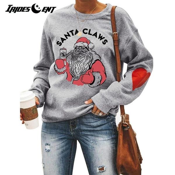 

autumn winter women casual pullovers o-neck sweatshirt heart cute long sleeve pullover christmas santa claus printed sweatshirt, Black