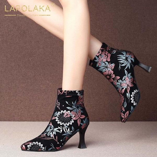 

boots lapolaka 2021 design shoes women bootie strange style ins dropship fashion emborider booties lady, Black