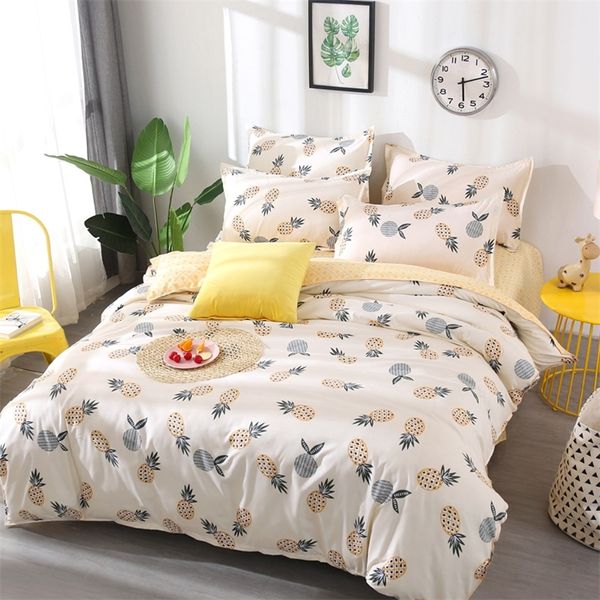 Set biancheria da letto di frutta ananas Copripiumino matrimoniale completo King Size copripiumino per bambini in cartone animato Set biancheria da letto gialla e bianca 26 201021