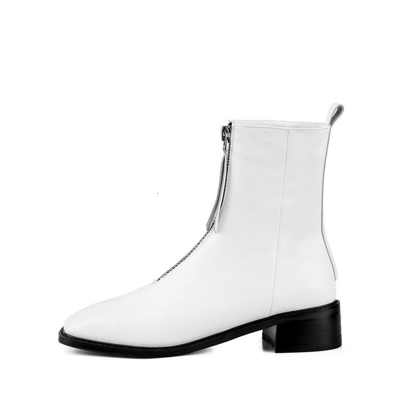 

2021 new high-quality genuine female boots heels zip ladies white shoes p77i, Black